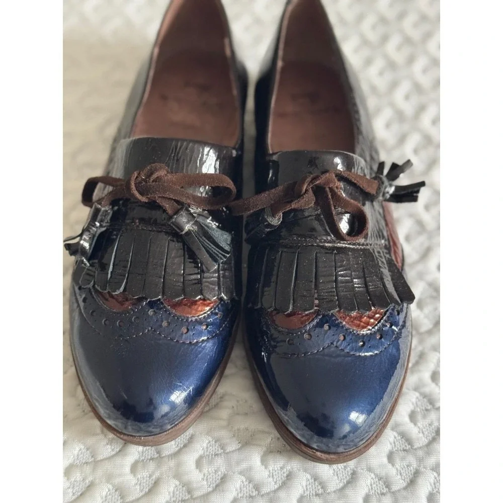 Wonders Talla Tri-Color Wingtip Patent Leather Tassel Loafers Size EU 38/US 7.5